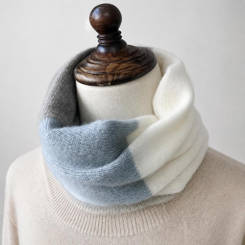 Infinity Scarf Knit - ผ้าพันคออินฟินิตี้สีตัดกันนุ่ม ป้องกันลม ยืดหยุ่น ปลอกคอถักบุซับในให้ความอบอุ่น สำหรับฤดูใบไม้ร่วงและฤดูหนาว