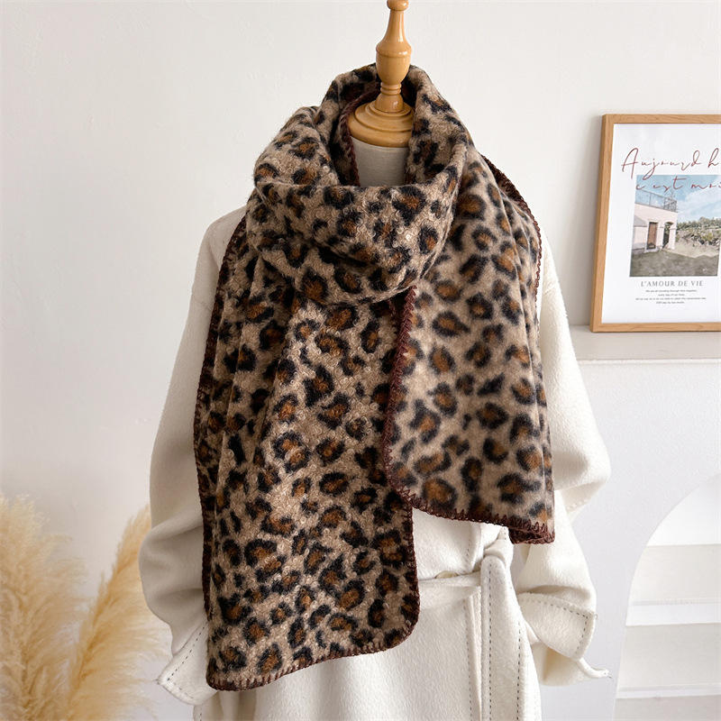 Woven Scarf Blanket - ผ้าพันคอลายเสือดาวสำหรับฤดูใบไม้ร่วงและฤดูหนาว ผ้าคลุมไหล่หรูหราสำหรับผู้หญิง กันลม ให้ความอบอุ่น ผ้าพันคอพัชมีนา ผ้าห่มขนาดใหญ่