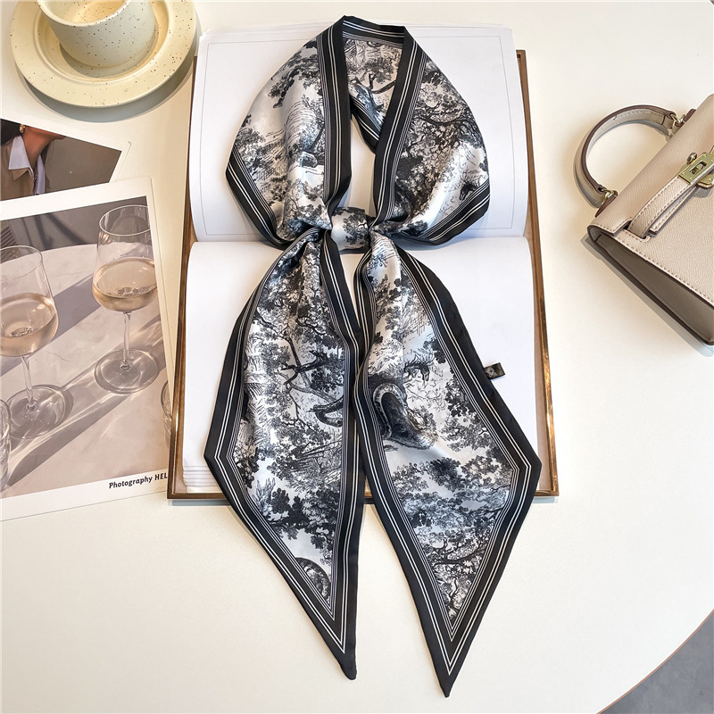 Ascot Neck Scarf - ผ้าพันคอไหมพรมยาวหรูหรา ผ้าคาดผมเส้นเล็ก ผ้าพันคอไหมแฟชั่น ผ้าคาดผม ผ้าพันคอสำหรับกระเป๋า ผ้าคาดผมลายพิมพ์