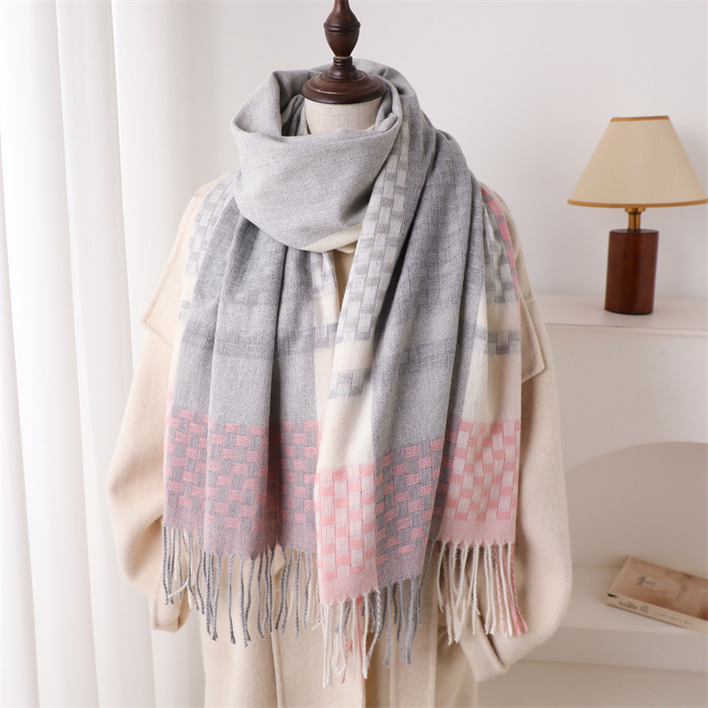 Woven Scarf Blanket - ผ้าพันคอแคชเมียร์ลายสก็อตสำหรับผู้หญิงแบรนด์หรู ผ้าคลุมไหล่และผ้าพันคอสำหรับฤดูหนาว ผ้าพันคอพาชมิน่าสำหรับผู้หญิง ผ้าคลุมไหล่ทรงสี่เหลี่ยมหนา