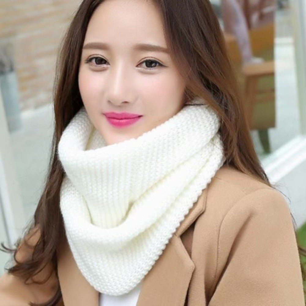 Infinity Scarf Knit - ผ้าพันคอแบบห่วงอินฟินิตี้สีพื้น ผ้าถักหนา ระบายอากาศได้ดี กันลม เนื้อผ้านุ่ม ผ้าพันคอสไตล์เกาหลีแบบหนา